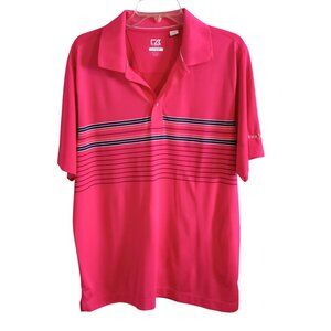 Mens Golf Polo Shirt The Players Size L Cutter & Buck Pink CB DryTec